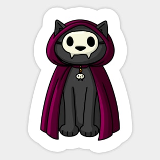 Black cat in robe and skull mask Sticker